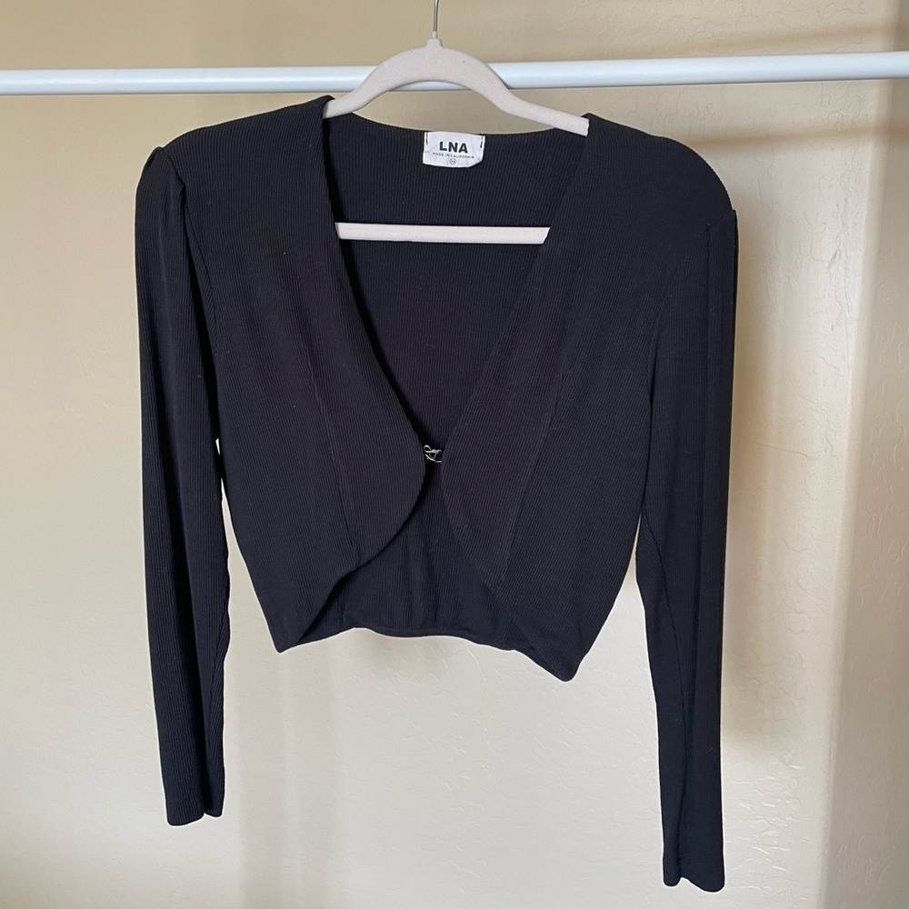 LNA Black Mini Bolero Ribbed cardigan